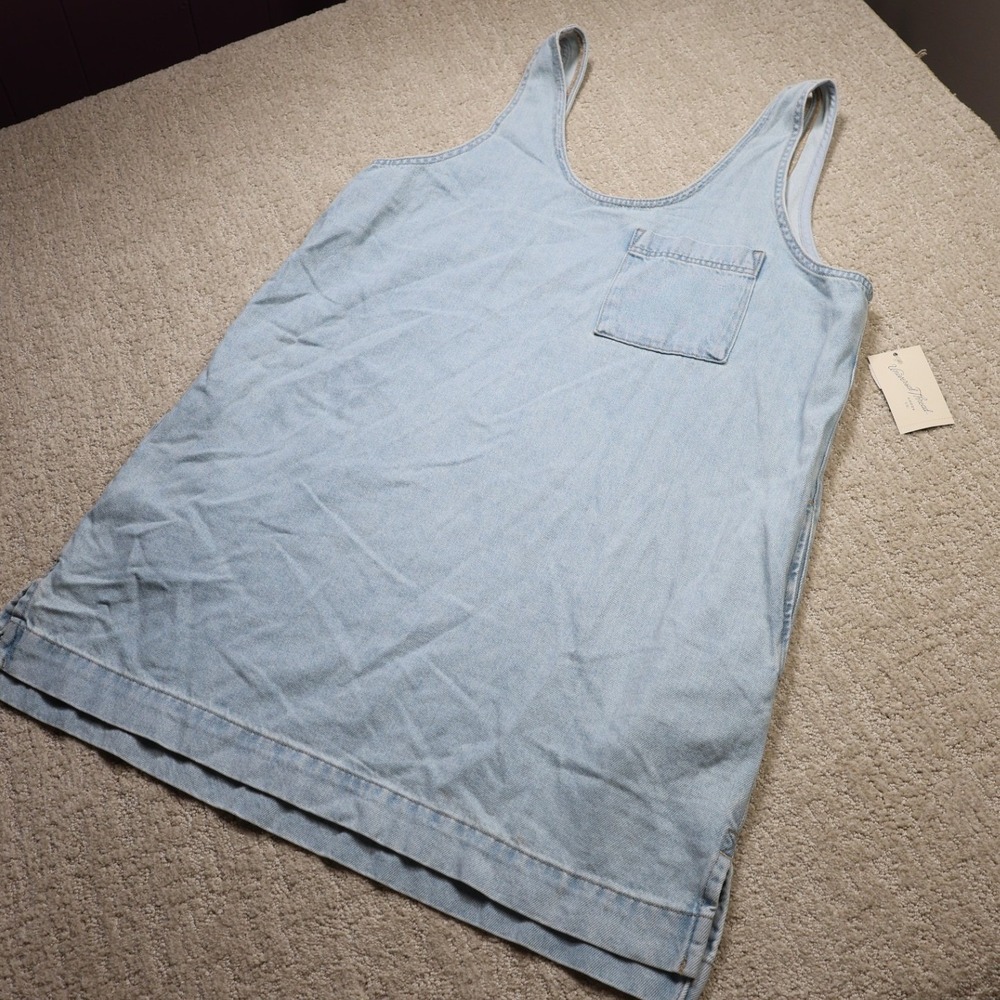 Universal Thread Womens Light Wash Denim Tank Dress Large L Pocket Mini Shift